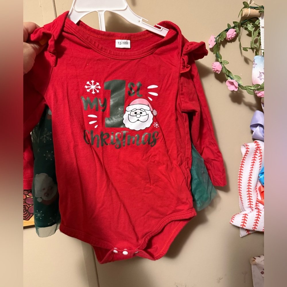 Red My 1st Christmas Baby Onesie